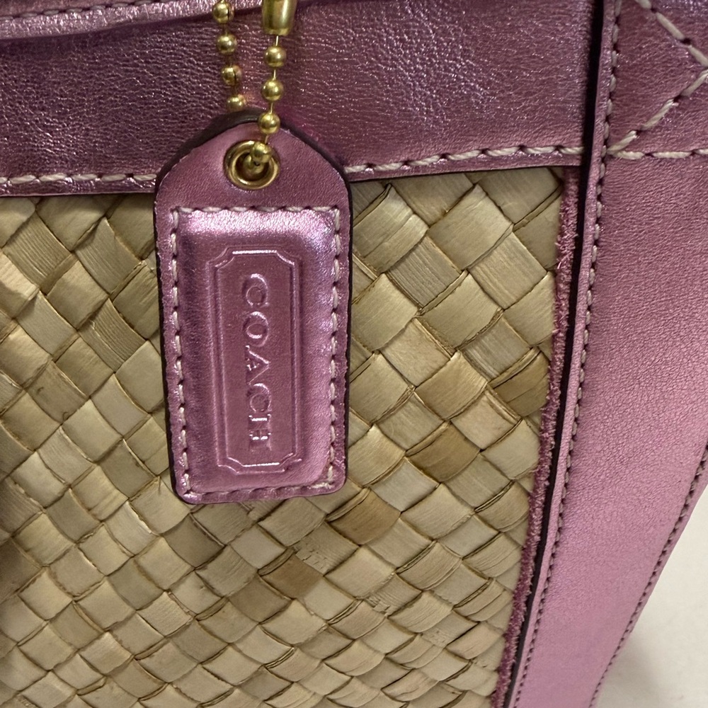 Coach Hamptons Suede Metallic Leather Straw Carryall Bag Style 4419 Vintage 2004 - Picture 8 of 17